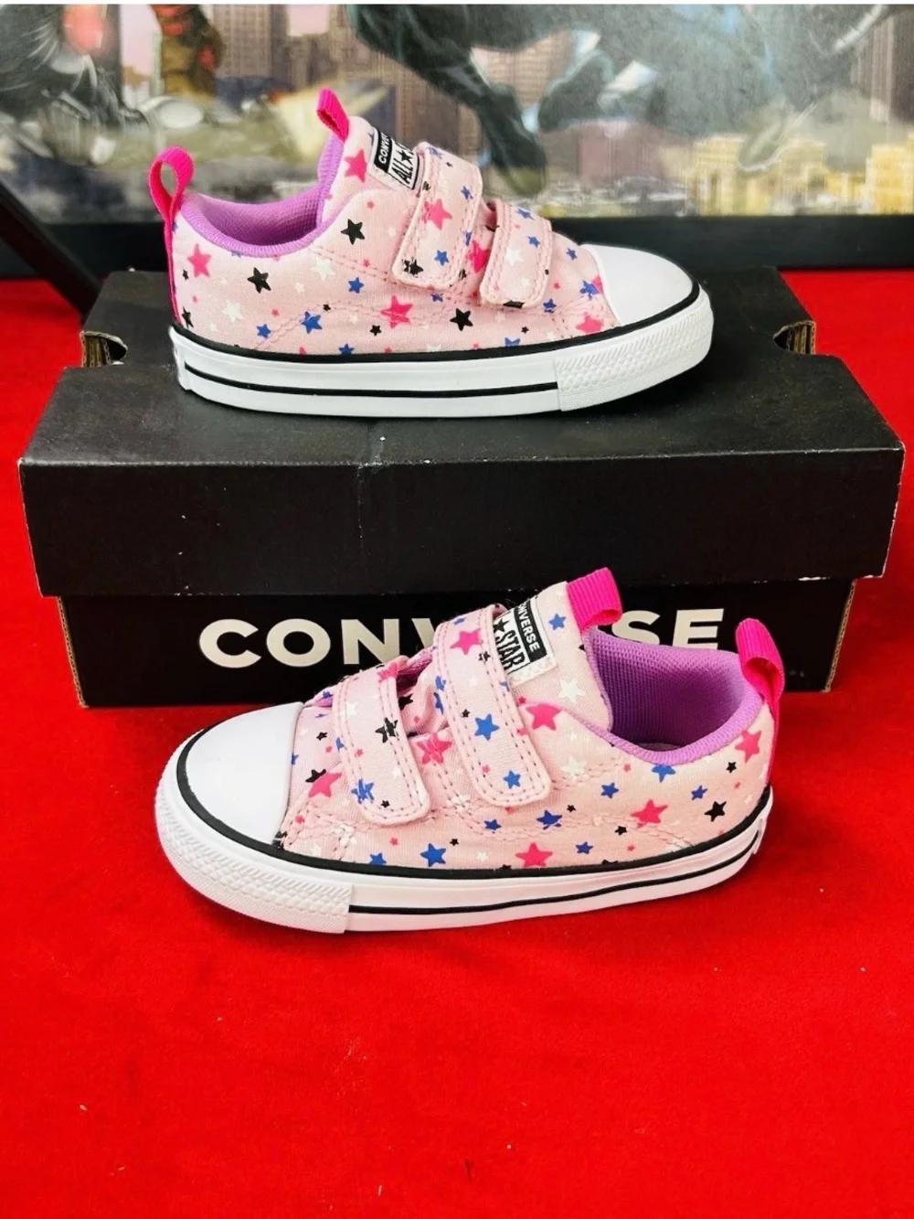 Converse Pink Star Print Velcro Kids Sneakers